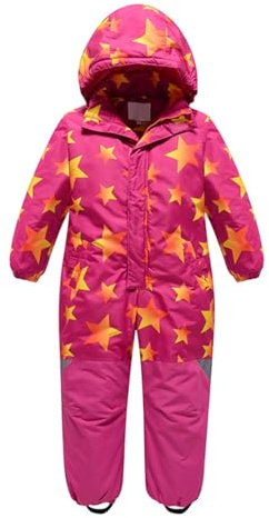 Generisch Combinaison de ski thermique pour enfant garçon - Combinaison d'hiver chaude - Coupe-vent - Avec capuche amovible - Pour l'extérieur, Rose, 5-6 ans