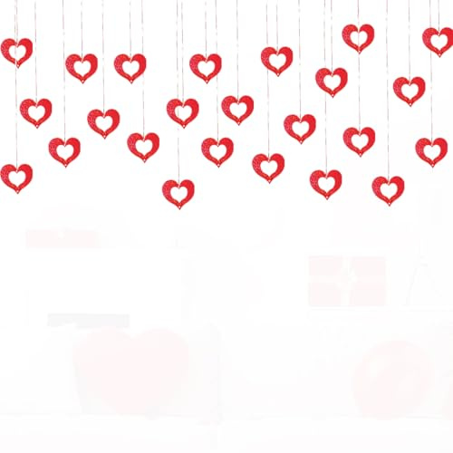 XENQITO 50 Pezzi Cuore a Spirale Pendenti Rosso Glitter Hanging Swirls, Decorazioni San Valentino, San Valentino Decorazioni Ghirlanda da Appendere del Soffitto per Romantico Festa di Matrimonio