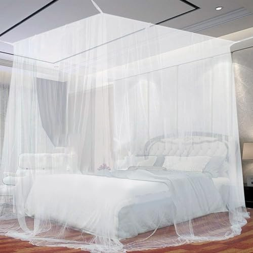 SUODAO Mosquito Net, 200*220*210cm White Mosquito Net for Bed Portable Bed Canopy for Single Double King Size Bed with fine mesh four poster bed canopy for Indoor Outdoor Traveling Camping (White)