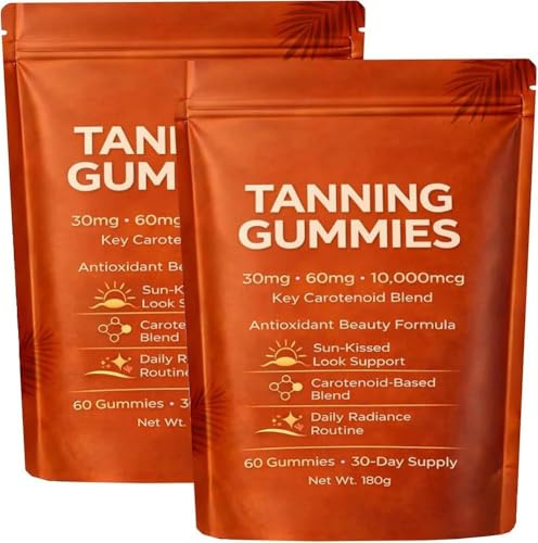 2 gomitas bronceadoras, gomitas de bronceado rápido sin sol, astaxantina, betacaroteno y mezcla de licopeno con vitaminas C y E, mejorando el tono natural de la piel