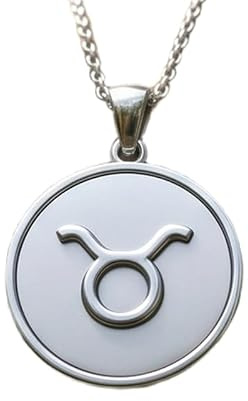 LKBEADS Collar con colgante del signo zodiacal del Toro en relieve, hecho de plata de ley 925 con baño de plata, cadena de cable de 45 cm (18), dije redondo para joyería unisex |LK_EMBO_00909