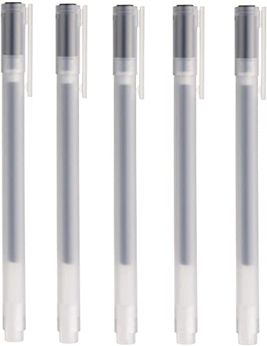 Bolígrafo de tinta de gel MUJI 0,5 mm, color negro (5 plumas)