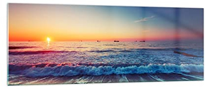 Vidrios decorativos mar playa ola Cuadro Sobre Vidrio Moderno 140x50cm Decoracion Salon Dormitorio Cocina Cuadros Pared Impresiones Grande XXL Impresión en Cristal Wall Art Prints GAB140x50-3613