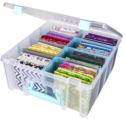 ArtBin 6990SA Super Satchel Double Deep Compartment Box - Art Storage with 8 Removable Compartments, Smart Closure for Craft Supplies (Clear & Aqua- Pack of 1)