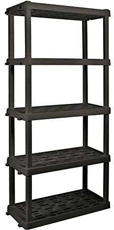 Oskar Garage Shelving Units 5 Tier Shelves Freestanding Multipurpose Organizer Heavy Duty Storage Racking Shelf 340kg Load Capacity 68kg Per Bay for Warehouse Workshop Office Black 45x91x187cm Plastic