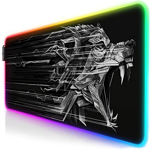 TITANWOLF - RGB Tapis de Souris Gaming XXL - LED Lumineuse Tapis de Souris Multicolore 11 Modes - 800 x 300mm - Surface antiderapant pour Les Joueurs de l’Ordinateur PC et du Mac - Noir