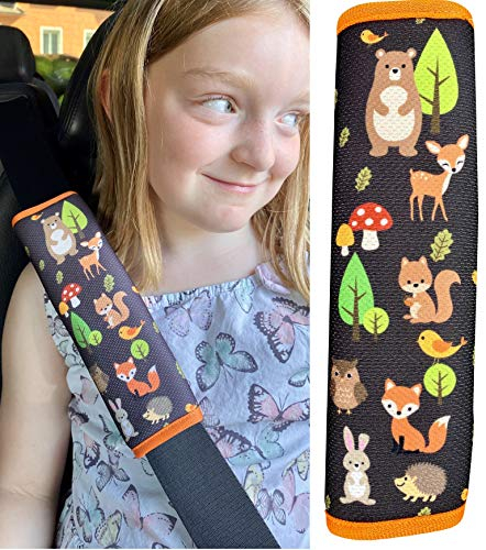 HECKBO Auto Gurtschutz mit Waldtiere Motiv - Sicherheitsgurt Schulterpolster Schulterkissen Gurtschoner Autositze Gurtpolster für Kinder, Mädchen; Jungen (1 Stück)