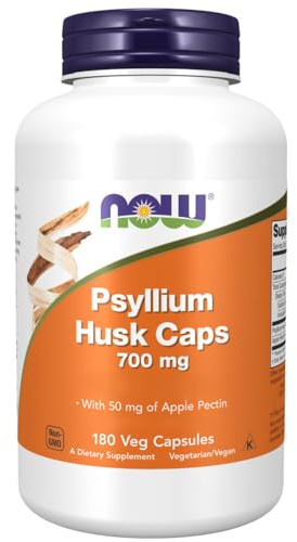 Now Foods, Psyllium Husk, Cáscara de Psyllium, 700mg, con Pectina de Manzana, 180 Cápsulas Veganas, Probadas en Laboratorio, Sin Gluten, Sin Soja, Vegetariano, No GMO