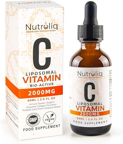 Nutroliq Liposomal Vitamin C Liquid Drops - Vegan Supplements for Men & Women's Health - Helps Boost Immune System - Quick-Absorbing, 2000mg Per Serving, Natural Orange Flavour - 60ml Glass Bottle