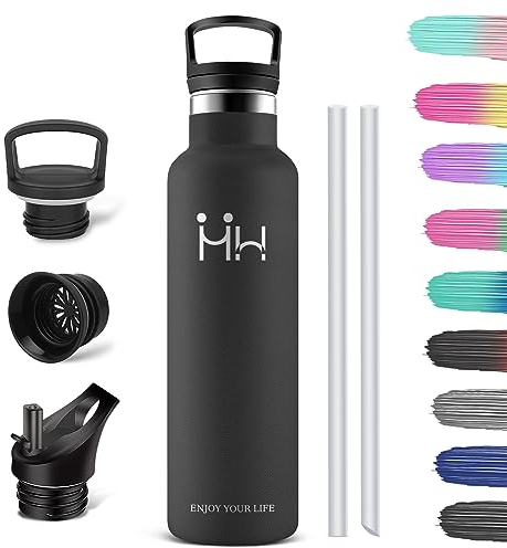 HoneyHolly Botella de Agua Termica, Acero Inoxidable 1L con Pajita y Filtro, Botella Agua Termica, Mantiene Frio 24H y Calor 12H, Termo 1 Litro, Doble Pared al Vacío a Prueba de Fugas Botella