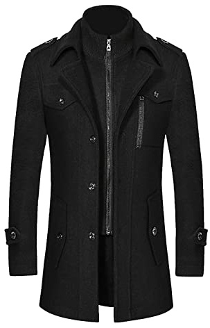 Manteau Homme Laine Hiver Chaud Trench-Coat Classique Pardessus Parka Caban Veste Slim Fit Manteaux Habillé (Noir, M)