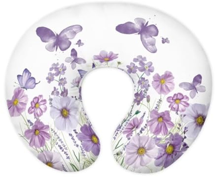 Jeiento Housse de coussin d'allaitement à motif floral violet et papillon – Tissu de qualité supérieure à séchage rapide – Pour bébé fille et garçon, support de siège de bébé, housse uniquement