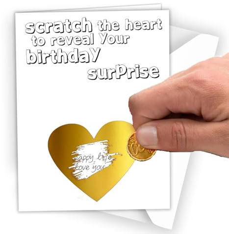 Make Your Own Scratch Card, Surprise Card, Scratch to Reveal Card, Birthday Wish Greeting Gold Scratch Heart Card (#Z06)