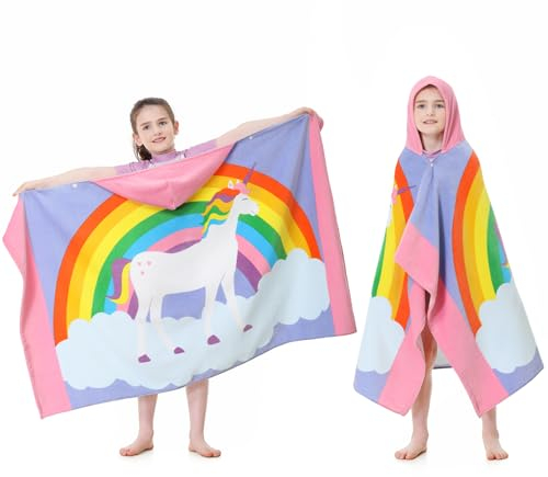 MOKANI Badeponcho Kinder Baumwolle | Super Weich & Saugfähig Handtuch Poncho | 50 x 30 Badetuch Strandponcho Kapuzenhandtuch für Mädchen Jungen Alter 3-12, Rosa