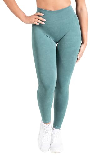 SMILODOX Scrunch Leggins Damen Shaped Fit, Seamless Sporthose, Batik Acid Scrunch Sanduhr-Design Yogahose, Elastischer Bund Figurschmeichelnd für Fitness & Alltag, Größe:S, Color:Dunkelgrün