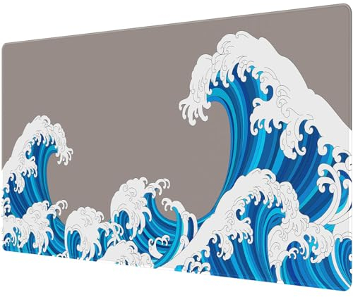 Anpollo Alfombrilla Ratón Gaming, XXL Mouse Pad, Grande Alfombrilla Escritorio Multifuncional 900x400mm, Base Antideslizante Especial para Gamers, Trabajo de Oficina - Olas Grises y Blancas