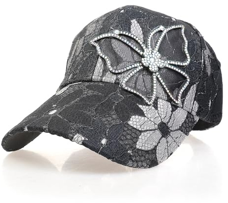 NiceYnn Charm Lace Mesh Baseball Cap, Bling Sequin Flower Peaked Sun Hat
