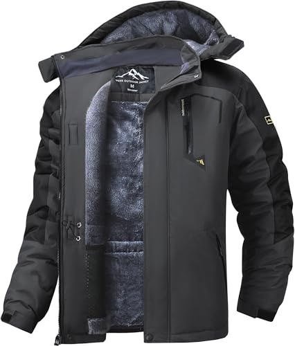 Tansozer Uomo Inverno Giacca Foderato Caldo Outdoor Giubbotto Impermeabile Traspirante Escursionismo Anorak da Neve, Grigio Scuro-Nero, S