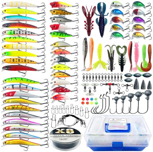 L PATTERN 271 st gös wobbler-set, fiskedrag blandat fiske bete, sats inklusive spinnare, Crankbait, Mimow, mjuka drag, fiskekrok, flätat fisklina, virvel fisketillbehörsset