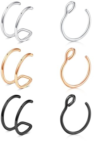 LAURITAMI Fake Nose Ring Fake Septum Piercing Magnetic Septum Nose Stud 20G Open Faux Nose Ring Stainless Steel Non Piercing Jewelry