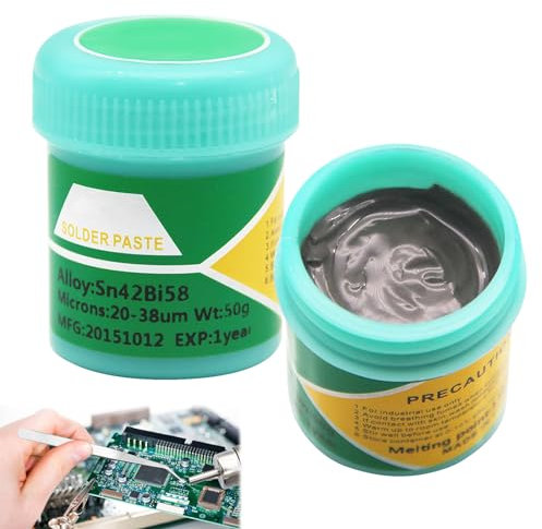 2 Stück Bleifreie Lötpasten, Sn42 Bi58 Flussmittel Löten für Niedrige Temperaturen (138°C), für das Löten von PCBs und Kleinen Bauteilen (50g)