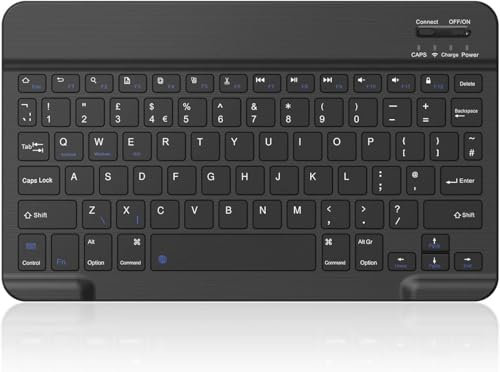 COEZFE Bluetooth Keyboard (UK Layout), Ultra-Slim Wireless Keyboard with Built-in Rechargeable Battery for iPad/Samsung Tablets/Lenovo Tablets & Other iOS Android Windows Devices, Black