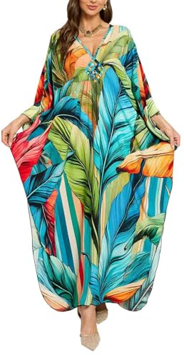 Orshoy Womens Beach Cover Ups,Ladies Kaftan Full Length,Free Size Beach Caftan,Maxi Kimono Tunic Swimwear Leaf