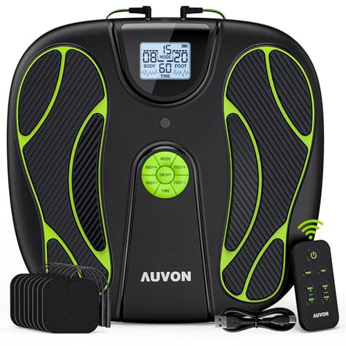 AUVON Durchblutungs-Stimulator Füße Beine Körper mit TENS EMS, 15 Modi & 99 Intensitätsstufen & 40h Akkulaufzeit, EMS Fußmassagegerät für medikamentenfreie Entlastung, 8 TENS-Pads, Fernbedienung