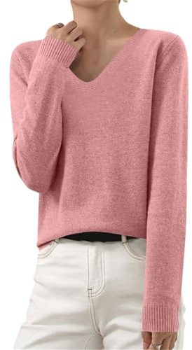 AEGJEGVD 2025 Pull Cachemire Femme Hiver Chaud Pulls en Tricot Couleur Unie Manches Longues Chic et Elegant Col Rond Elástique Top Vetement Femme Pull Léger Femmes Sweater Pas Cher
