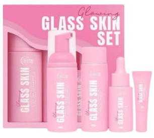 CC GLAM GLASS SKIN SET - 4-Piece Set Foam Facial Wash, Toner, Serum, and SPF 50 Sunscreen