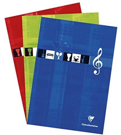 Clairefontaine 6157C - Noten- und Gesangsheft, ideal für Musikunterricht, DIN A4, 21 x 29,7cm, 50 Blatt, 90g, 1 Stück, farbig sortiert