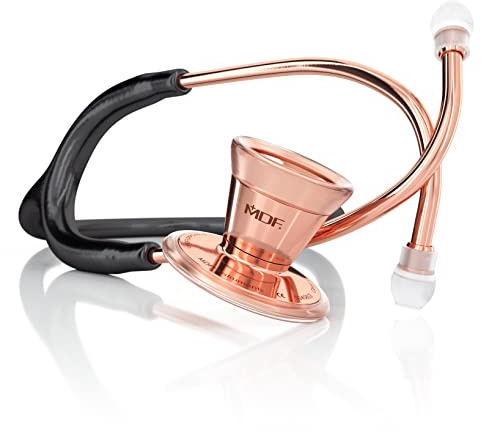 MDF Instruments, ProCardial Cardiology – Stetoscopio cardiologico a doppia testa in acciaio inox Nero/Oro Rosa – Per adulti, bambini e neonati (MDF797RG-11)