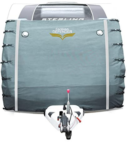 Caravan Defender Universal Front Towing Cover with LED Lights – Window Protection with Fleeced Backing Accessories for Caravans – Light Grey