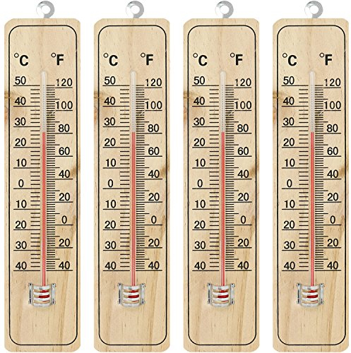 COM-FOUR® 4x Thermometer - Thermomètre à bois pour intérieur - Thermomètre avec échelle en degrés Celsius et Fahrenheit (04 pièces - 21.9x4.8x0.6cm)