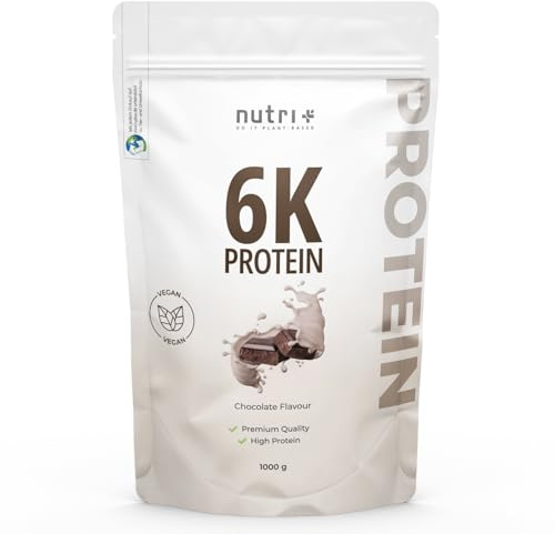 Nutri + Proteinshake Schokolade 1 kg - Low-Sugar Eiweißpulver mit gentechnikfreiem Proteinisolat - Schoko Muskelaufbau Protein Pulver Vegan