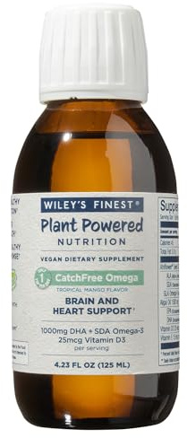Wiley's Finest CatchFree Omega - Vegan, Non-GMO Fish Oil Alternative - Full Spectrum Omega-3 Liquid Supplement with Organic Plant-Based Algae Oil - Tropical Mango Flavor - 4.23 Oz (25 Servings)