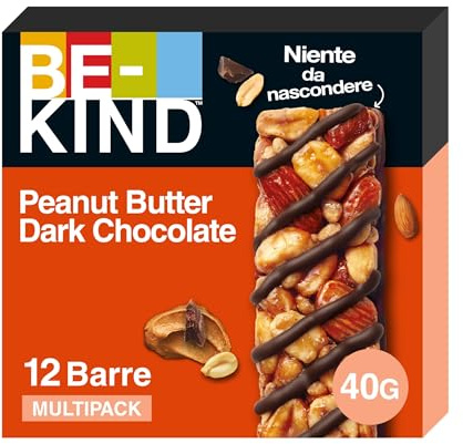 BE-KIND - Barres de céréales chocolat noir et beurre de cacahuètes - Grand format contenant 12 barres de 40g