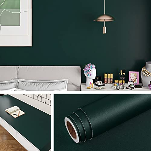 Livelynine 40CMx5M Papel Pintado Pared Salon Verde Oscuro Mate Papel para Pared Pasillo Papel Tapiz Paredes Dormitorio Papel Pegatina para Mueblevinilo Adhesivo Muebles Cocina Vinilo Adhesivo Muebles