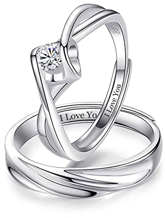 Bishilin Couple Rings for Him and Her Sets, Engagement Rings Sterling Silver I Love You Gift Adjustable Rings