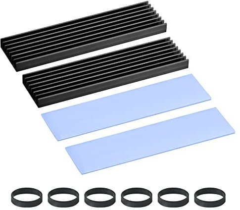 sourcing map 2-pack M.2 22110 Nvme SSD kylfläns kylare legering aluminium värme diskbänk med 1 mm termisk dyna för bärbar dator 100 x 22 x 6 mm svart