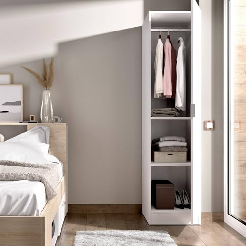 Dmora - Guardaroba Cusna, Mobile appendiabiti per camera da letto, Armadio a 1 anta singola, 41x52h184 cm, Bianco