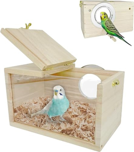 LATRAT undulat fågelbo transparent design, fågelhus av naturligt trä litet fågelbo, trä voljär, inkubator för kärleksfågel ellensittik, Lovebirds papegojor