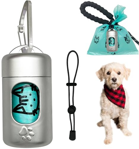 Dog Poop Bag Dispenser for Leash with Snap Clip, Skin-friendly Texture Waste Bag Holder for Dog Walks and Cats, Pets Litter Bag Container, Indoor & Outdoor Use (Metal Color, 1)