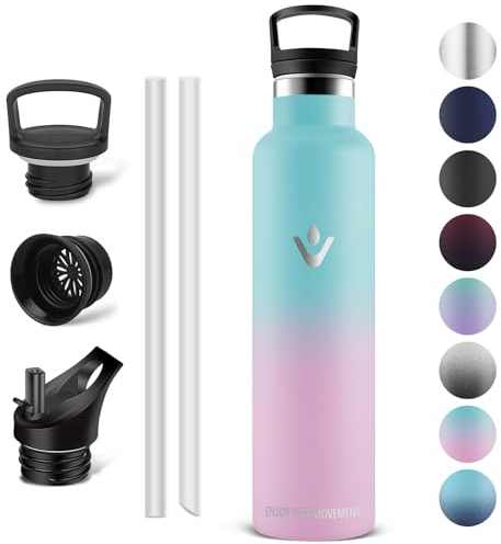 Vikaster Botella térmica, Botella Agua Acero Inoxidable 1l, termo 1 litro, Mantener 12H Caliente/24 Frío, Termo Sin BPA, para Deporte, Viaje, Escuela, Exterior, Oficina, Hogar.
