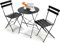 Bistroset 3-teilig | 1 bistrotisch 2 klappbar Stühle, Bistro Gartenmöbel Set, Balkon Set Metall, Klappbare Sitzgarnitur Garten, Balkonmöbel Klappbar, Gartenset Tisch und Stühle Metall | Schwarz