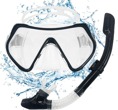POPOYU Schnorchelmaske Erwachsene,Schnorchelset Tauchermaske Erwachsene,Taucherbrille mit Schnorchel Tauchmaske CO2 Sicher Cressi Taucherbrille zum Schnorcheln Alternative Schnorchelausrüstung Schwarz