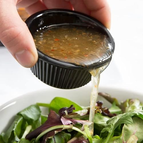 Chabrias Pack of 12 Fluted Traditional Ramekins Condiment Pots, Sauce Ramekins, Dip Bowls, Tough Plastic Sauce Pots, Made in England (Black 2oz)