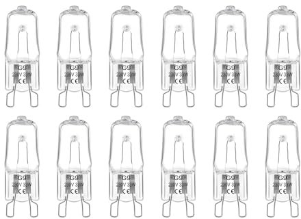 12 Piezas Bombillas Halógenas G9 33W 230V Regulables, G9 Halógenas Blanco Cálido 2700K 460LM, AC 220-240V, Bombillas Halógenas G9 para Iluminación de Cocina, Lámparas de Araña, Luces de Techo