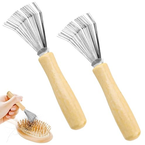 2 spazzole per la pulizia dei pennelli con manico in legno, strumento per la pulizia dei capelli, per la rimozione dei peli di spazzole, pettini, tappetini da bagno