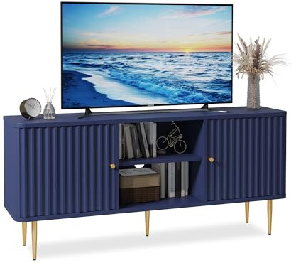 MROJISC Mueble para televisor-armario de televisión de madera mesa para TV con 2 puertas mueble bajo para televisor estante para TV para sala de estar, comedor, dormitorio, estilo moderno (Azul)